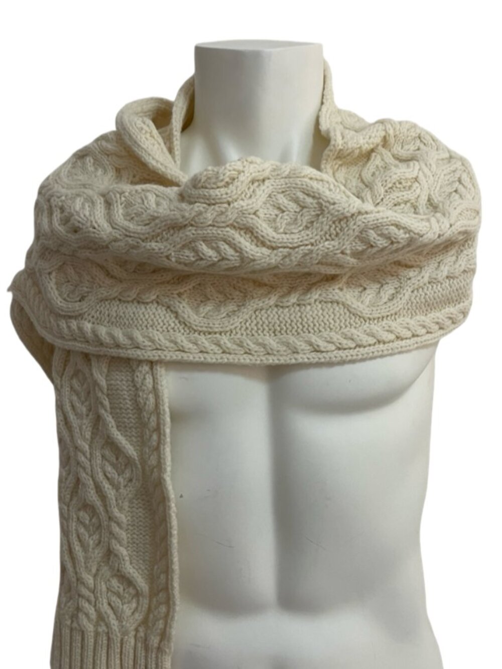 Blarney Woollen Mills Merino Wool Scarf 🇮🇪 Ireland | Cream Cable Knit